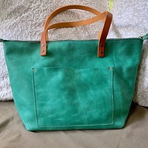 Portland Leather Goods Large Zip Tote. Reef with Tan handles.